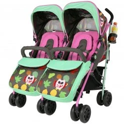 Double Twin Baby Stroller Optimum Owl And Button With Changing Bag