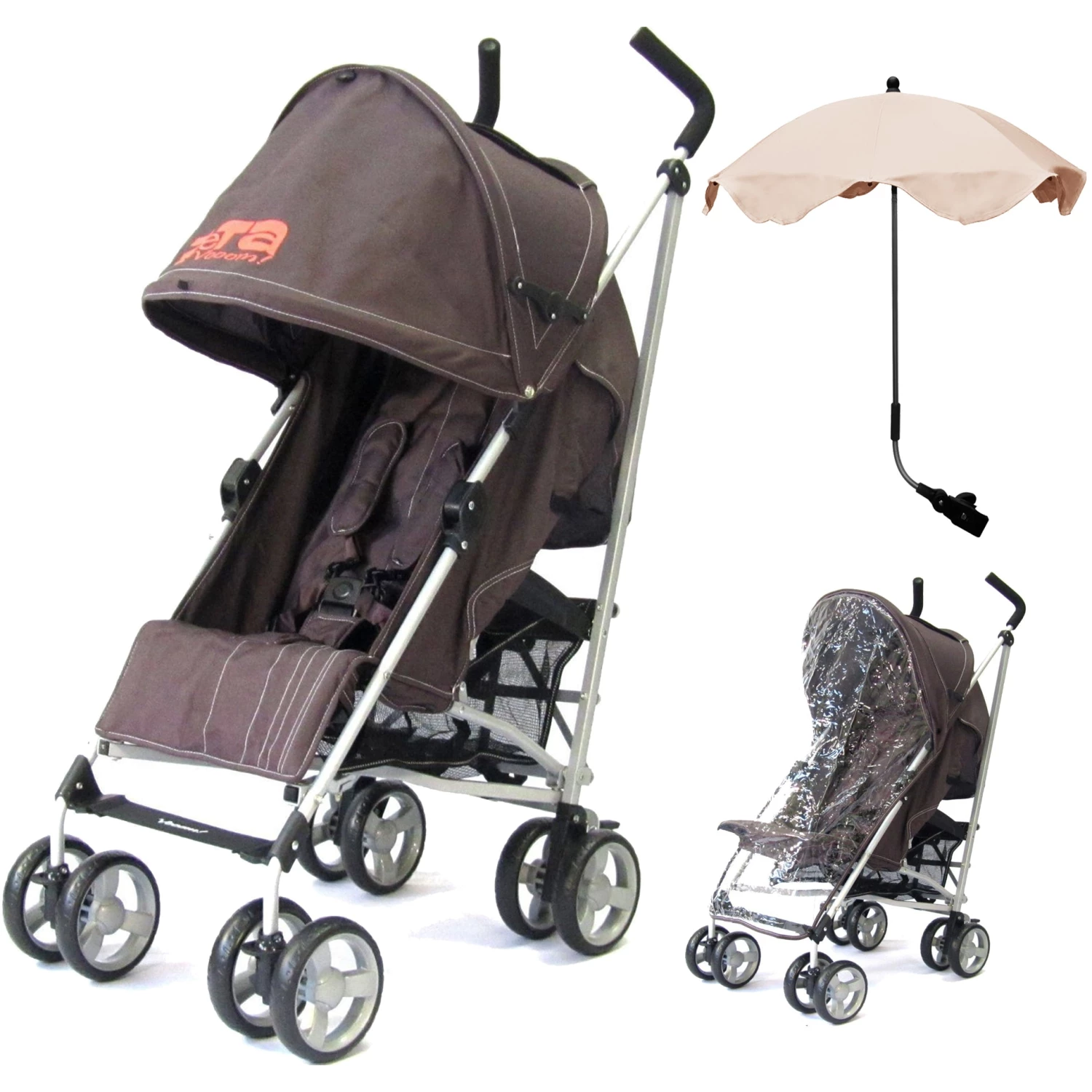 Parasols & Sun Canopies Zeta Vooom Hot Chocolate + Rain Cover + Triple Adjust Parasol (Cream)