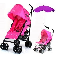 Zeta Vooom Pink Dots + Rain Cover + Triple Adjust Parasol (Purple) Parasols & Sun Canopies