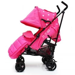 Zeta Vooom Stroller Raspberry Dots Rasberry Pink With Large Footmuff Holiday Strollers
