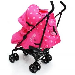 Zeta Vooom Stroller Raspberry Dots Rasberry Pink With Large Footmuff Holiday Strollers