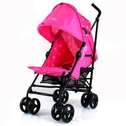 Zeta Vooom Stroller Raspberry Dots Rasberry Pink With Large Footmuff Holiday Strollers
