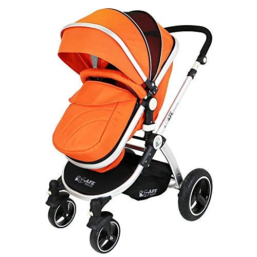 ISafe Baby Pram System 2in1 - Orange + ISafe Luxury Bedding (Cream) 2 IN 1 Prams