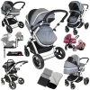 ISafe 3 In 1 Pram Travel System Grey (With ISOFIX Base, Car Seat, Footmuff, Carseat Footmuff, Rain Covers) 3 In 1 Pram Systems