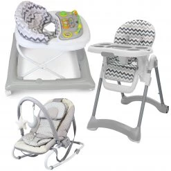 ISafe Starter Bundle Walker Rocker Baby Bouncer (Chevron) Highchair - (Chevron) Mama PLUS & Bundles
