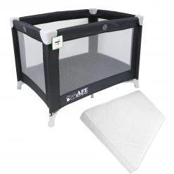 ISafe Roll & Play (96 Cm X 66 Cm) Luxury Travel Cot / Playpen (Black) + 3 Inch Foam Mattress Roll & Play Collection