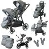 Tandems ISafe Tandem Double Pram Travel System - Harmony + Carseat + Bag