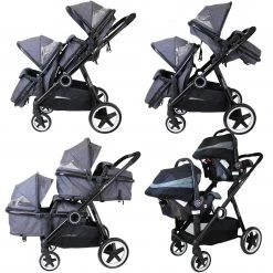 ISafe Tandem Double Pram Travel System - Pebble