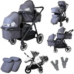 ISafe Tandem Double Pram Travel System - Pebble