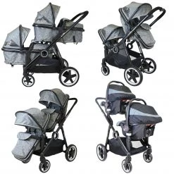 Tandems ISafe Tandem Double Pram Travel System - Harmony + Carseat + Bag