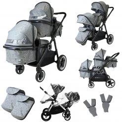 Sale Now On Save 50% ISafe Tandem Double Pram Travel System - Silver Mist