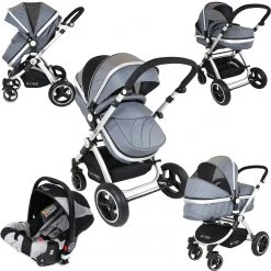 3 In 1 Pram Systems ISafe 3 In 1 Grey Travel System Pram And Accessories