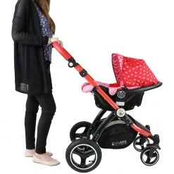ISafe 3 In 1 Prams ISafe System Bow Dots Trio Travel System Pram & Stroller 3 In 1 Complete With Car Seat, Base, Rain Covers & Foot Muffs
