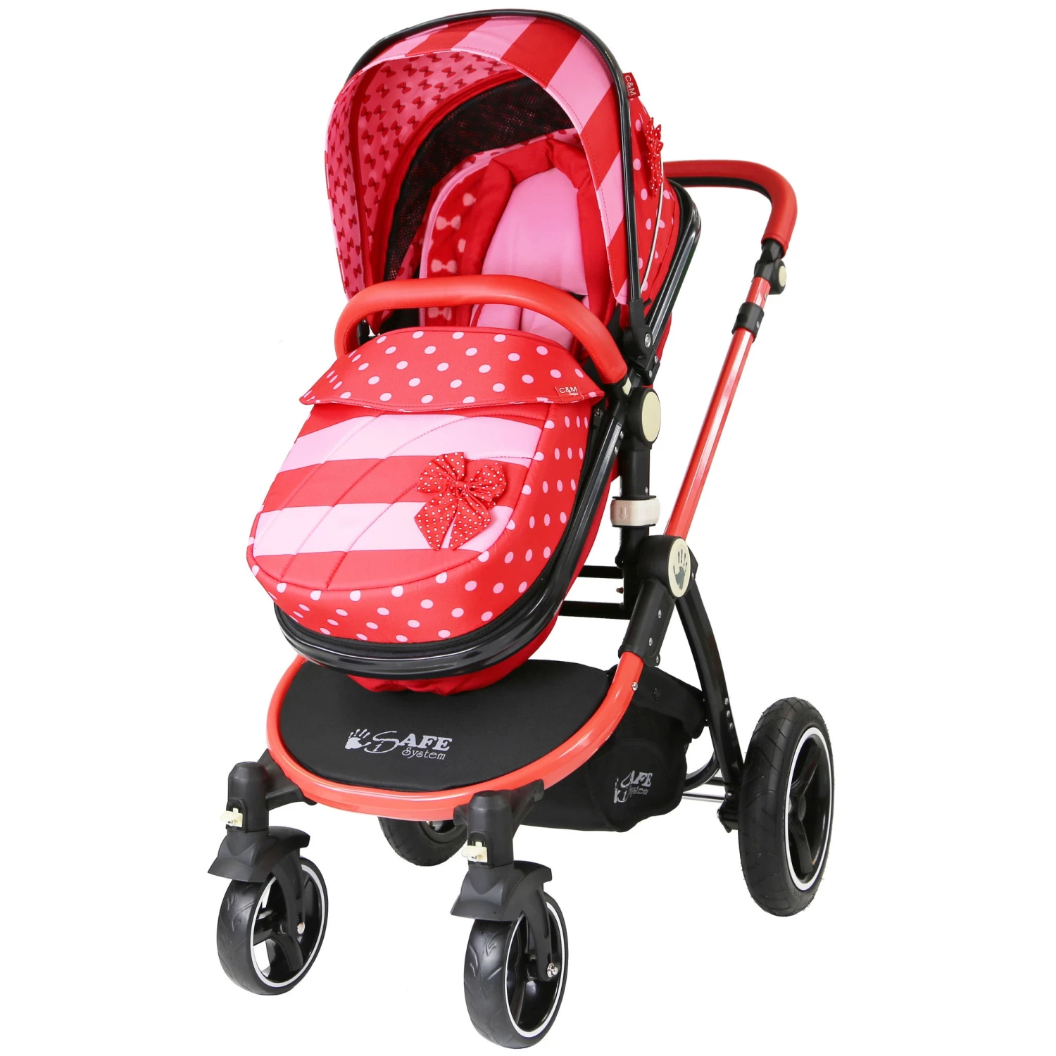 ISafe Baby Pram System 3in1 - Bow Dots Design With Carseat And Raincover