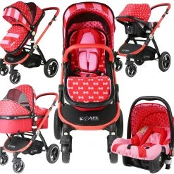 ISafe 3 In 1 Pram Systems SALE!!! I-Safe System - Bow Dots Trio Travel System Pram & Luxury Stroller 3 In 1 Complete With Car Seat