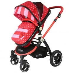 ISafe 3 In 1 Prams ISafe System Bow Dots Trio Travel System Pram & Stroller 3 In 1 Complete With Car Seat, Base, Rain Covers & Foot Muffs