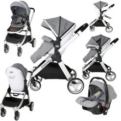 3 In 1 Pram Systems Marvel Travel System Dove Grey (Car Seat + X2 Rain Covers + X2 Foot Muff + Parent Console + ISOFIX Base)