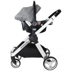 3 In 1 Pram Systems Marvel Pram Travel System Dove Grey (Car Seat + X2 Rain Covers + X2 Foot Muff + Parent Console + Changing Bag + ISOFIX Base)
