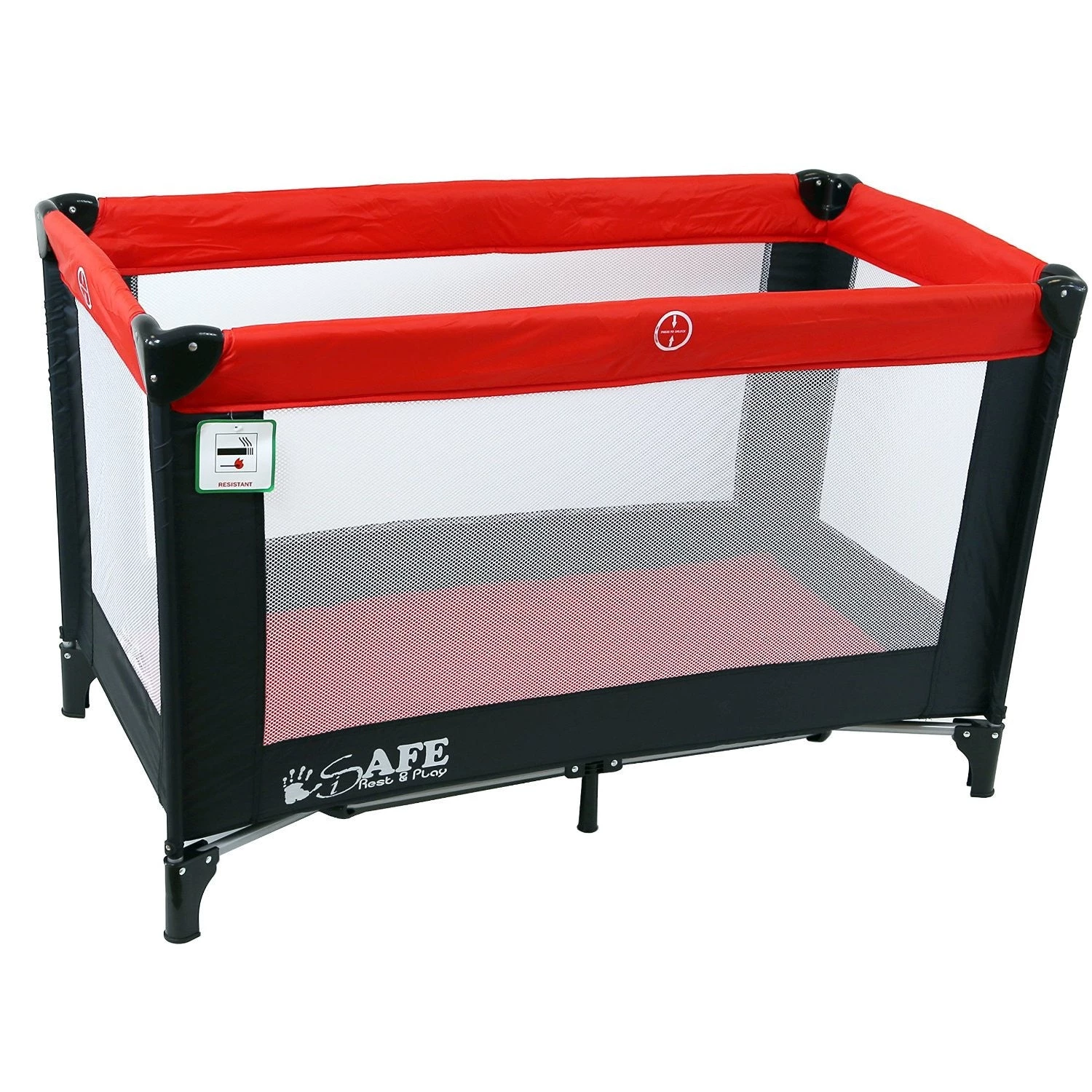 ISafe Rest & Play Luxury Travel Cot/Playpen - Warm Red (Black/Red) 120 Cm X 60 Cm Complete With Mattress Rest & Play Collection