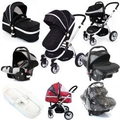 ISafe 3 In 1 Pram System - Black Travel System Complete Package With Bedding