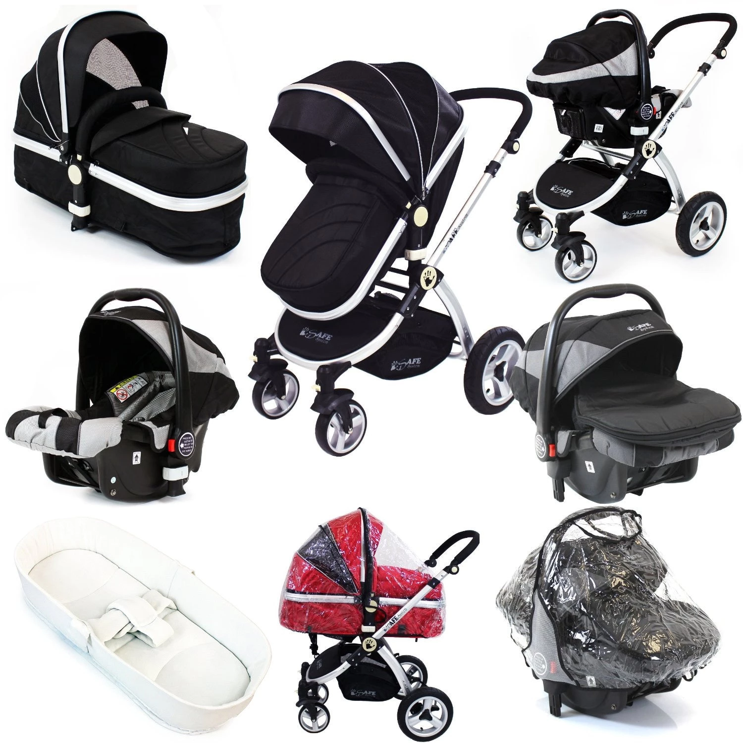 ISafe 3 In 1 Pram System - Black Travel System Complete Package With Bedding