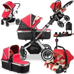 IVogue Apple Luxury 3in1 Pram Stroller Travel System (Changing Bag + Carseat + Isofix Base + Raincover) 3 In 1 Pram Systems
