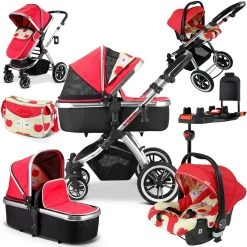 IVogue Apple Luxury 3in1 Pram Stroller Travel System (Changing Bag + Carseat + Isofix Base + Raincover) 3 In 1 Pram Systems