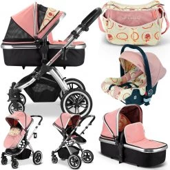 3 In 1 Pram Systems Luxury Complete 3in1 Pram IVogue Peach Stroller Travel System + Changing Bag