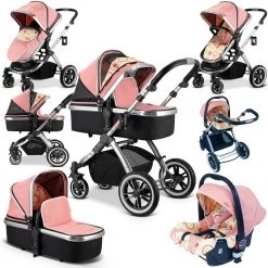 Baby Travel 3 In 1 Pram Systems IVogue Peach Luxury 3in1 Pram Stroller Travel System + Changing Bag + Carseat (Clearance)