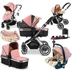 3 In 1 Pram Systems IVogue Peach Luxury 3in1 Pram Stroller Travel System + Carseat + Changing Bag + ISOFIX Base (Clearance)
