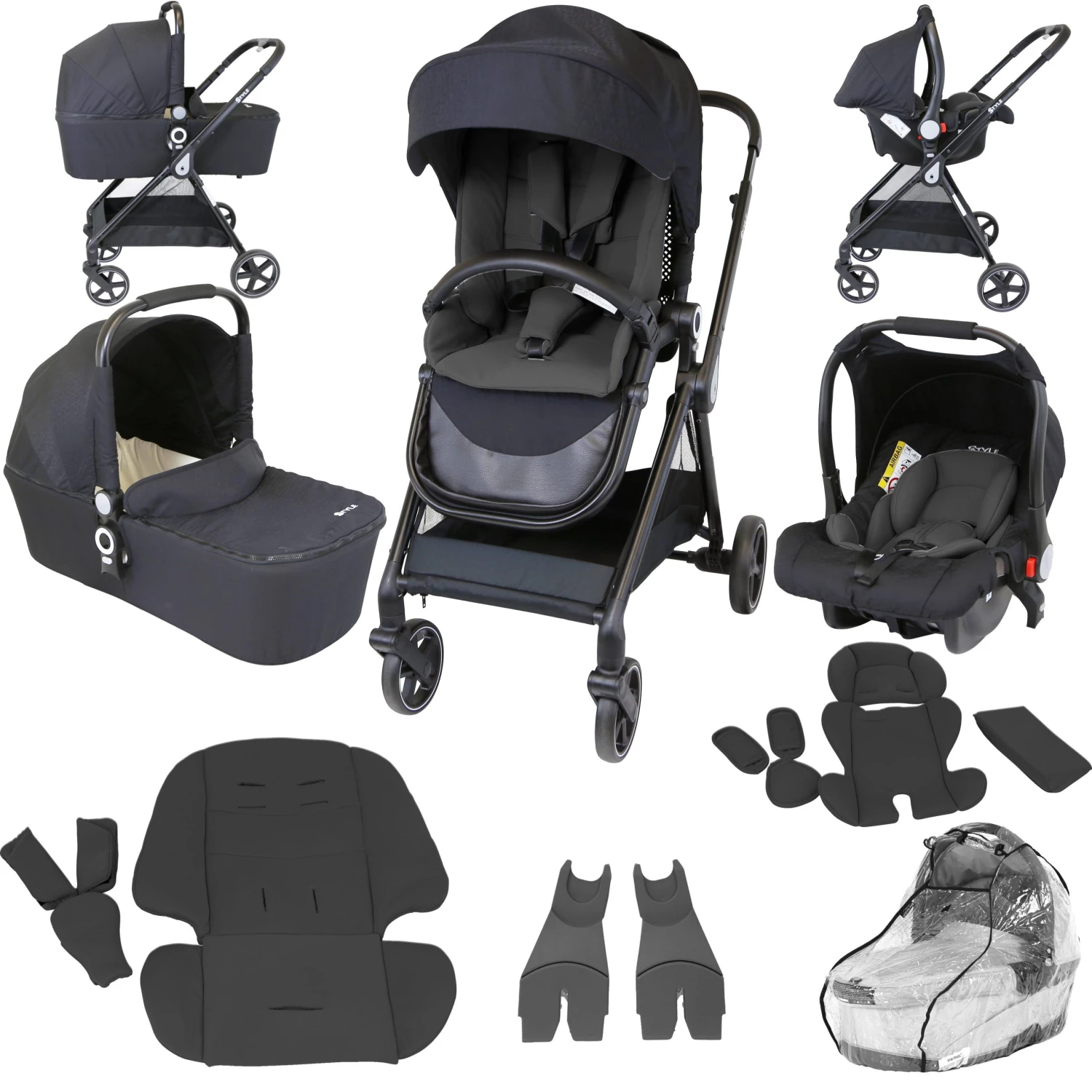 IStyle 3 In 1 Pram Travel System (Black) Including Raincover And Changing Bag 3 In 1 Limited Editions