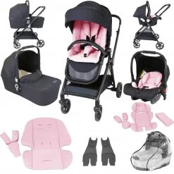 ISafe 3 In 1 Prams IStyle 3 In 1 Pram Travel System (Pretty Pink) Including Rain Cover And Changing Bag.