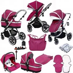 IVogue Sienna 3in1 Pram Stroller Travel System Carseat Isofix Base Changing Bag Raincover (Clearance)