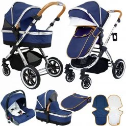 ISafe 3 In 1 Prams IVogue Royal Blue 3in1 Pram Stroller Travel System (Car Seat Included)