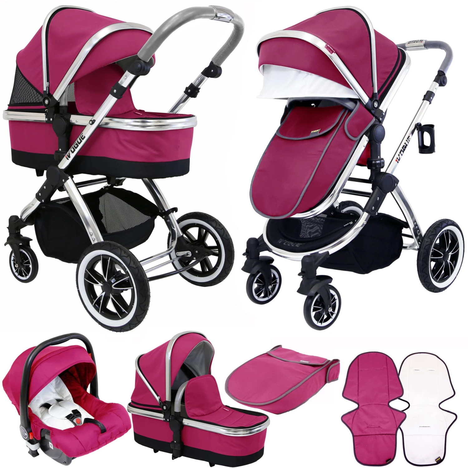 ISafe 3 In 1 Prams IVogue Sienna 3in1 Pram Stroller Travel System With Carseat Changing Bag Raincover (Clearance)