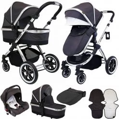 IVogue Silver Shadow 3in1 Pram Stroller Travel System (Car Seat Included) ISafe 3 In 1 Prams