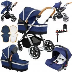 IVogue Royal Blue 3in1 Pram Stroller Travel System (Inc Carseat & Isofix Base)