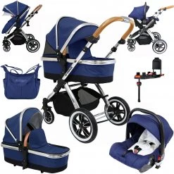 IVogue Royal Blue 3in1 Pram Stroller Travel System (Inc Carseat & Isofix Base & Bag ) 3 In 1 Pram Systems