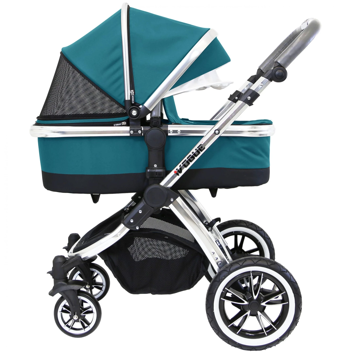 IVogue Teal 3 In 1 Pram System Includes (Changing Bag, Car Seat, Isofix Base, Parent Console) ISafe 3 In 1 Prams