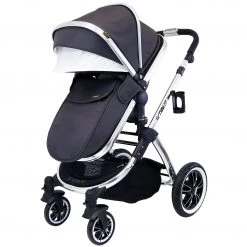 IVogue Silver Shadow 3in1 Pram Stroller Travel System (Inc. Car Seat & Isofix Base & Bag) IVogue 3 In 1 Prams