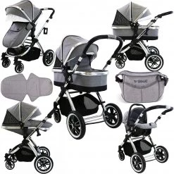 IVogue Grey Luxury 3in1 Pram Stroller Travel System