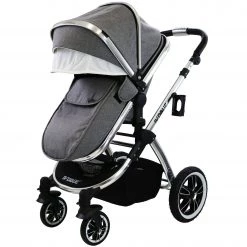 IVogue Grey Luxury 3in1 Pram (Isofix Base + Changing Bag + Car Seat Included)