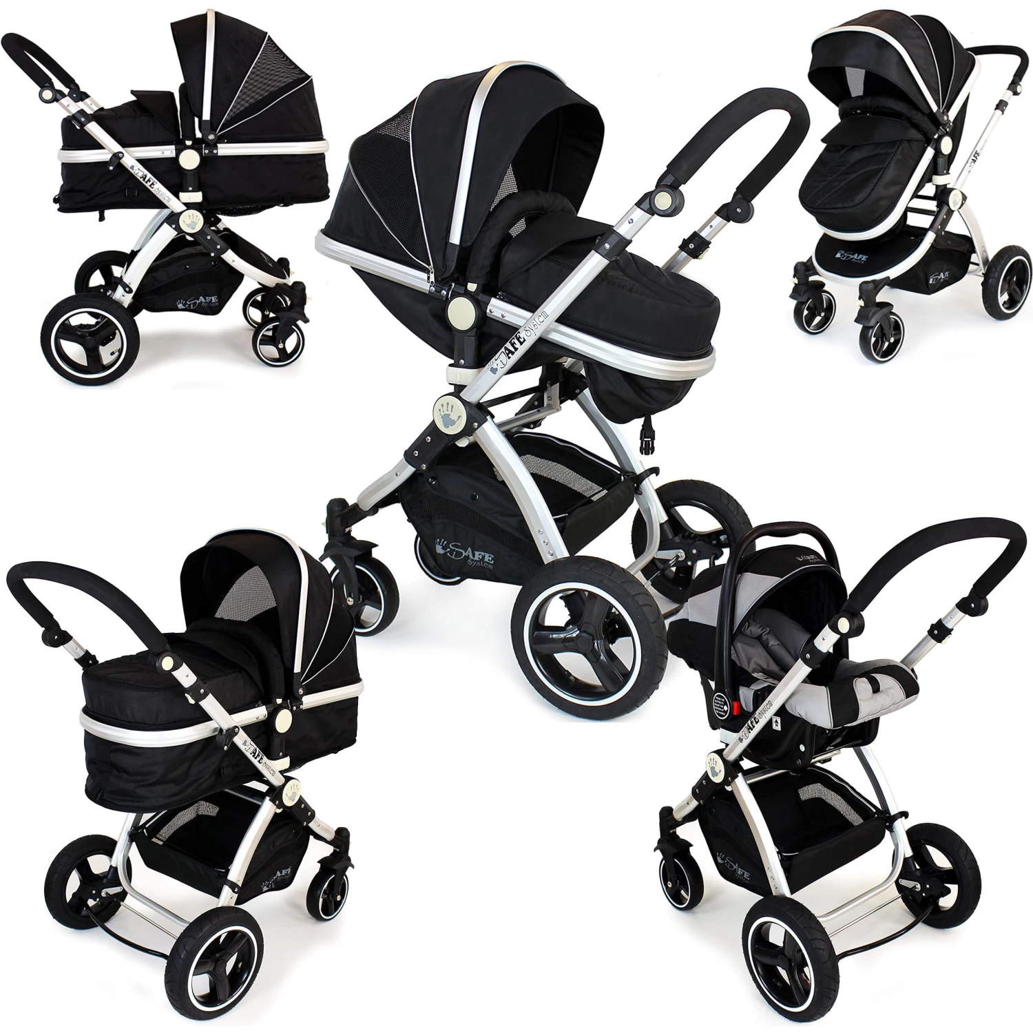 2 IN 1 Prams ISafe 3 IN 1 Pram Travel System (BLACK)