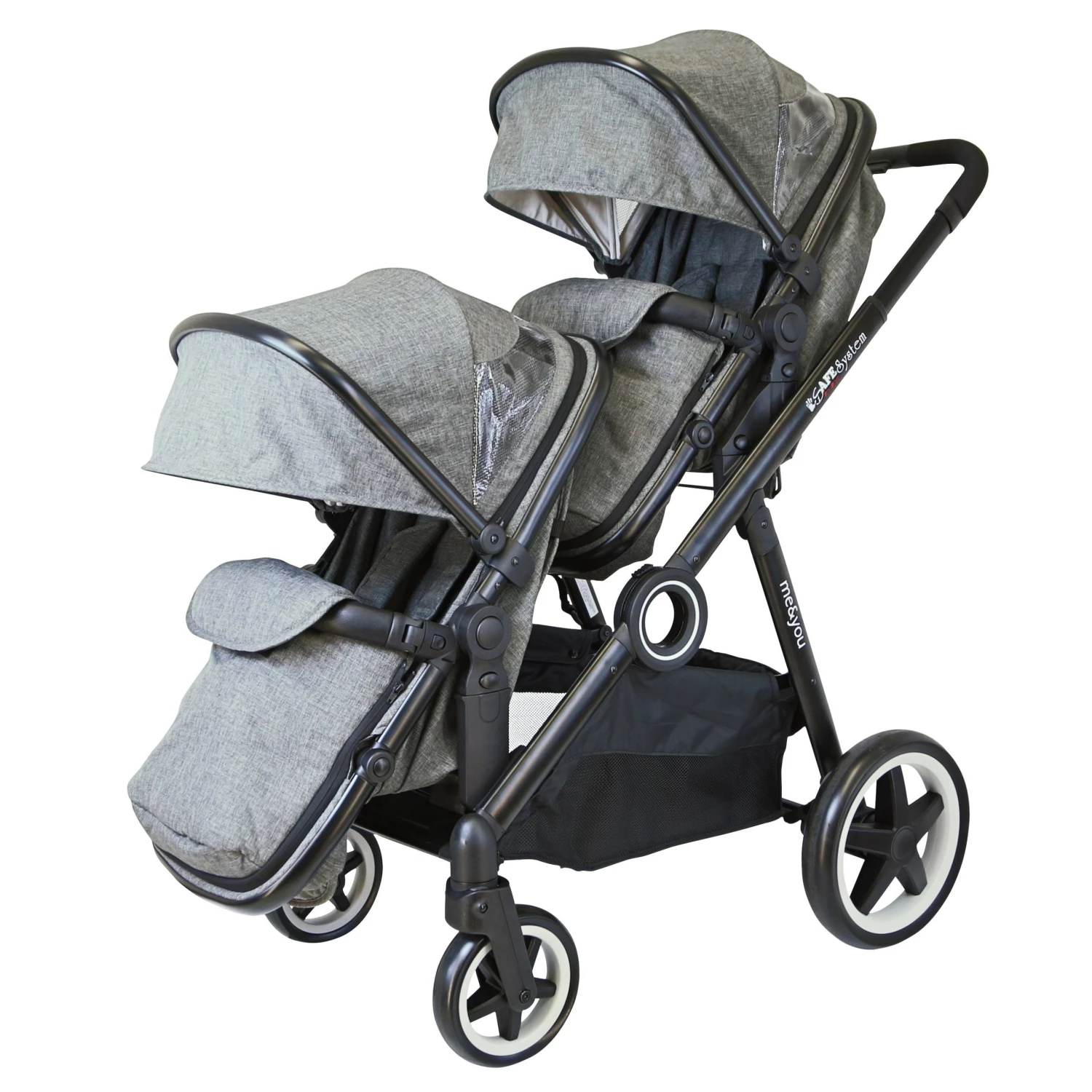 ISafe Tandem Double Pram Travel System - Harmony + X2 Carseat + X2 Isofix Base + Bag