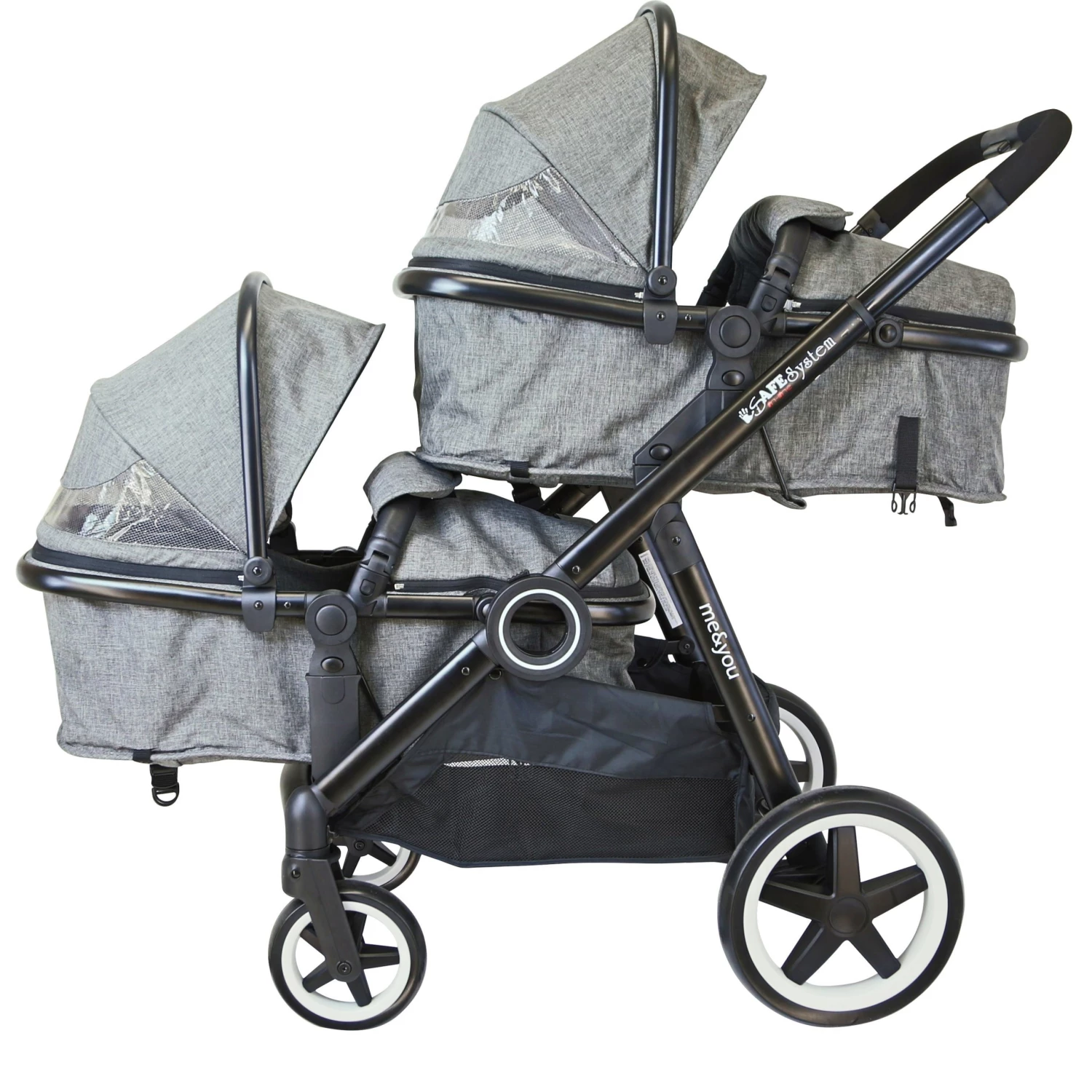 ISafe Tandem Double Pram Travel System - Harmony + X2 Carseat + X2 Isofix Base + Bag