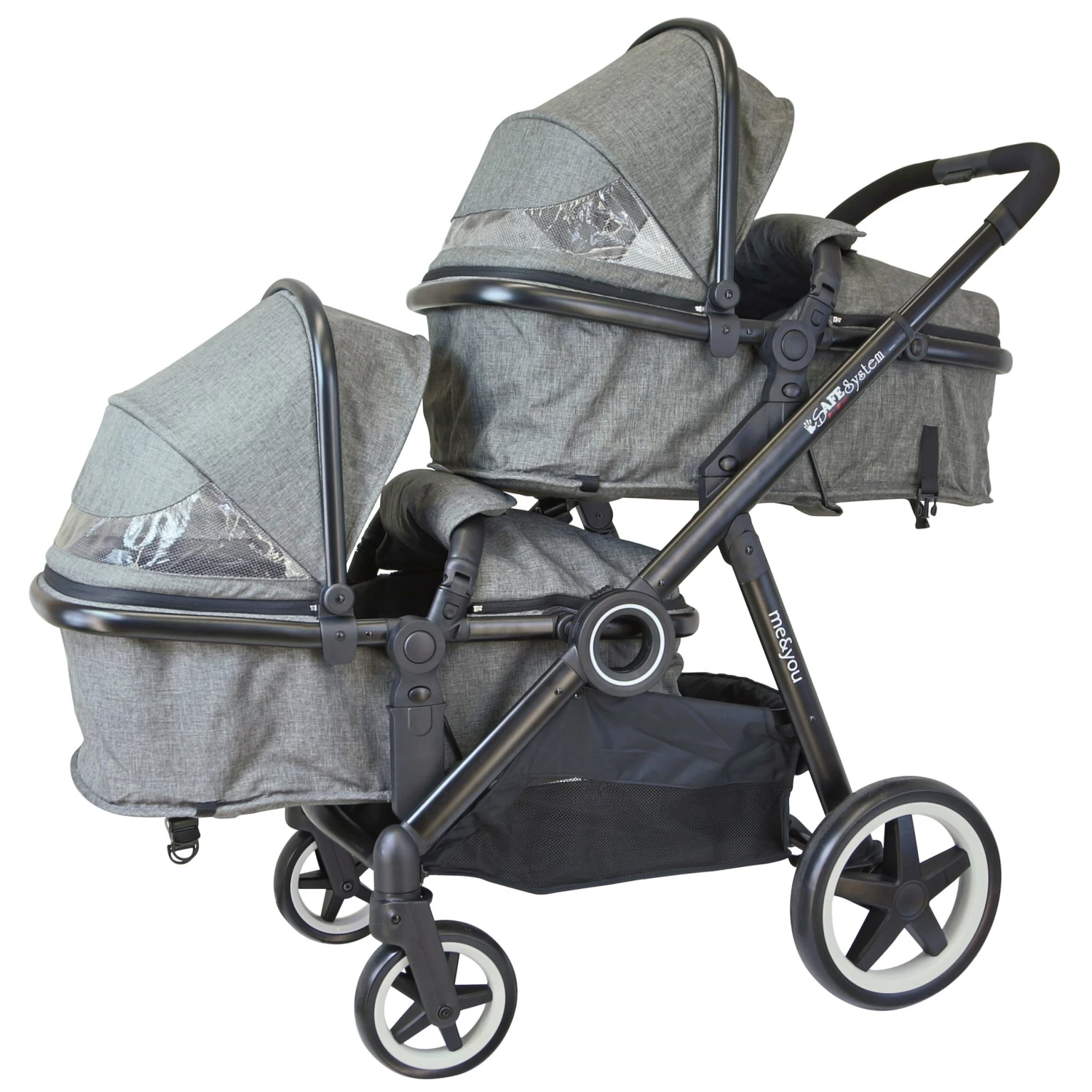 ISafe Tandem Double Pram Travel System - Harmony + X2 Carseat + X2 Isofix Base + Bag