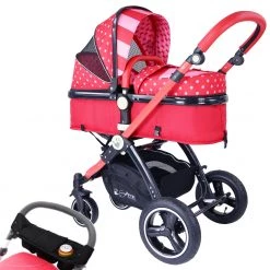 ISafe Baby Pram System 2in1 - Bow Dots Complete With Organiser & Rain Cover