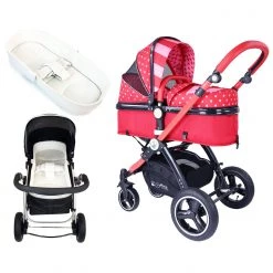 2 IN 1 Prams ISafe Baby Pram System 2in1 - Bow Dots Complete With Bedding & Rain Cover