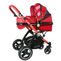 ISafe I-Safe System - Bow Dots Trio Travel System Pram & Luxury Stroller 3 In 1 Complete With Car Seat, Base, Bag, Bedding,Console Rain Covers & Foot Muffs 3 In 1 Limited Editions