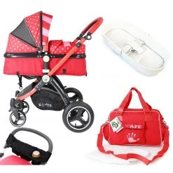 ISafe Baby Pram System 2in1 - Bow Dots Complete Bag, Organiser, Bedding & Rain Cover 2 IN 1 Prams